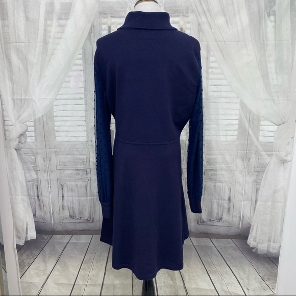 Eliza J XXL 2XL Blue Mock Neck Long Sheer Sleeve Knit Fit & Flare Sweater Dress - Picture 9 of 14